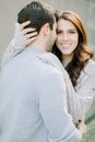 A happy young couple having a romantic moment in an urban setting in West Village in NYC Royalty Free Stock Photo