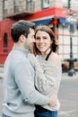 A young couple having a romantic moment in front of  famous Royalty Free Stock Photo