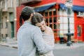 A young couple having a romantic moment in front of  famous Royalty Free Stock Photo