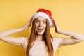 Beautiful caucasian female model wearing santa hat Royalty Free Stock Photo