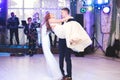 Beautiful caucasian wedding couple just married and dancing their first dance Royalty Free Stock Photo