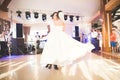 Beautiful caucasian wedding couple just married and dancing their first dance Royalty Free Stock Photo