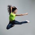 Beautiful caucasian woman dancer jumping Royalty Free Stock Photo