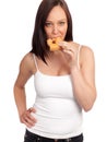 Beautiful caucasian woman eating donut Royalty Free Stock Photo