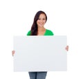 Beautiful caucasian woman holding a blank sign