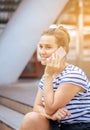 Beautiful caucasian young woman using smart phone to her boyfriend,Positive thinking,Happy and smiling Royalty Free Stock Photo