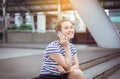 Beautiful caucasian young women using smart phone to her boyfriend,Positive thinking,Happy and smiling Royalty Free Stock Photo