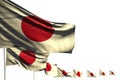 Cute Japan isolated flags placed diagonal, illustration with selective focus and place for your text - any feast flag 3d