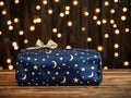Beautiful celestial-themed gift box on rustic wood table Royalty Free Stock Photo
