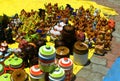 Beautiful ceramic idols and kitchen wares on sale. Royalty Free Stock Photo