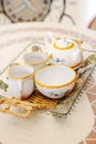 Beautiful ceramic tea set on a table Royalty Free Stock Photo