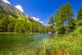 Beautiful chalet on Palpuognasee in Swiss Alps, Albulapass Royalty Free Stock Photo