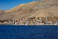 Beautiful Chalki town center on Chalki island, Dodecanese islands, Greece Royalty Free Stock Photo
