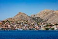 Beautiful Chalki town center on Chalki island, Dodecanese islands Royalty Free Stock Photo