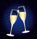 Beautiful champagne toast on a starry night.