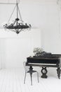A beautiful chandelier and a piano