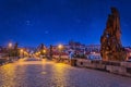 Beautiful Charles bridge in Prague at night, Czech Republic Royalty Free Stock Photo