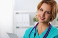 Beautiful charming friendly smiling female medicine therapeutist Royalty Free Stock Photo