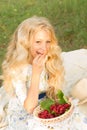 Beautiful charming long curly blonde hair teenage girl wearing a Royalty Free Stock Photo