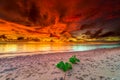 Beautiful charming red sky during sunset on Mapadegat Beach, Mentawai Islands Royalty Free Stock Photo