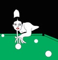 A beautiful, charming woman is playing billiards.