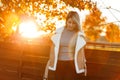 Beautiful charming young woman in a stylish knitted sweater Royalty Free Stock Photo