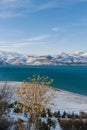 Beautiful Charvak on a winter snow day in Uzbekistan