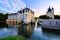 Chateau Chenonceau with reflections near sunset, Loire Valley, France Royalty Free Stock Photo