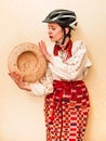 Beautiful cheerful girl in traditional Ukrainian clothes embro Royalty Free Stock Photo