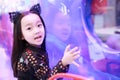 Beautiful cheerful little girl playing pleasure ground on playground Royalty Free Stock Photo