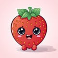 A beautiful cheerful strawberry is smiling. Flat illustration. Created by AI