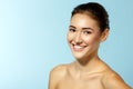 Beautiful cheerful teen girl, beauty female face happy smiling a Royalty Free Stock Photo