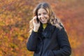 Cheerful white toothy smile girl, young happy woman whitened teeth laughing speaking phone. portrait smiling lady Royalty Free Stock Photo