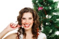 Beautiful cheerful woman wearing santa claus clothes Royalty Free Stock Photo