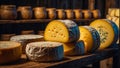 Beautiful cheese in a cheese factory, close-up various Royalty Free Stock Photo