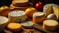 Beautiful cheese in a cheese factory, close-up various natural production holland Royalty Free Stock Photo