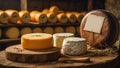 Beautiful cheese in a cheese factory, close-up various natural Royalty Free Stock Photo