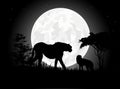 Beautiful Cheetah silhouettes with giant moon background Royalty Free Stock Photo