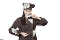 Chef with money in his mouth Royalty Free Stock Photo