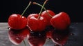 Beautiful cherries with dew droplets