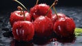 Beautiful cherries with dew droplets
