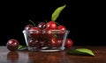 Beautiful cherries in a glass bowl