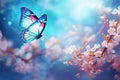 Beautiful cherry blossom and butterfly. Nature background. Spring, AI Generated Royalty Free Stock Photo