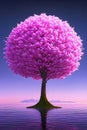 Beautiful cherry blossom, sakura magic tree on water, symmetrical unreal illustration background. Generative Ai