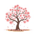 Beautiful cherry blossom tree with pink flowers. Sakura illustration.