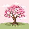 Beautiful cherry blossom tree with pink flowers. Sakura illustration.