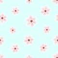 Beautiful cherry blossoms seamless pattern on blue background. Sakura in bloom. Cute flowers flowing in the wind. Royalty Free Stock Photo