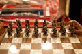 Beautiful chess set for sale on Grand Bazaar, Turkey. Made of wood and metallic materials. Chessboard, classic game, strategic,