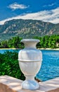 Art Deco Urn in Front of Cheyenne Mountain and Broadmoor Lake