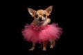 Beautiful Chihuahua Dog in Pink Tutu on a black backround. Generative AI